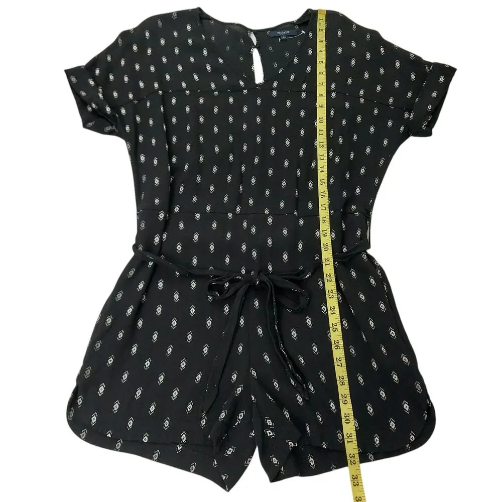 Madewell Romper Womens Small Black Diamond Print V-Neck Cap Sleeve Bohemian - Picture 10 of 13